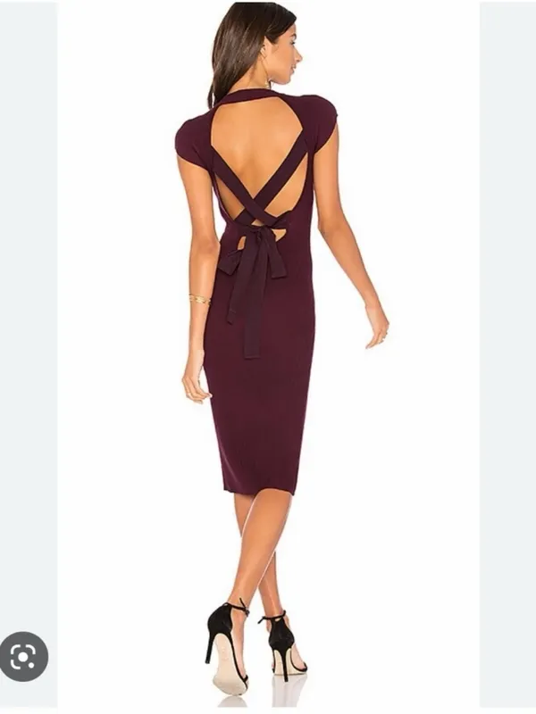 Bailey 44 Revele Dress Small Burgundy Holiday Party Ribbed Open Back Bodycon - Image 2