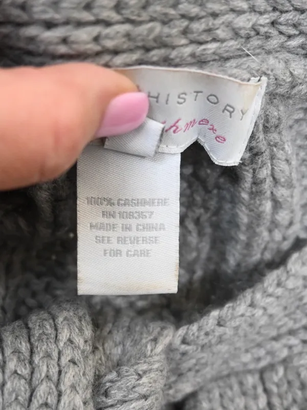 Design History Women's L Pure Cashmere Gray Cable-Knit Cropped Cardigan - Image 10