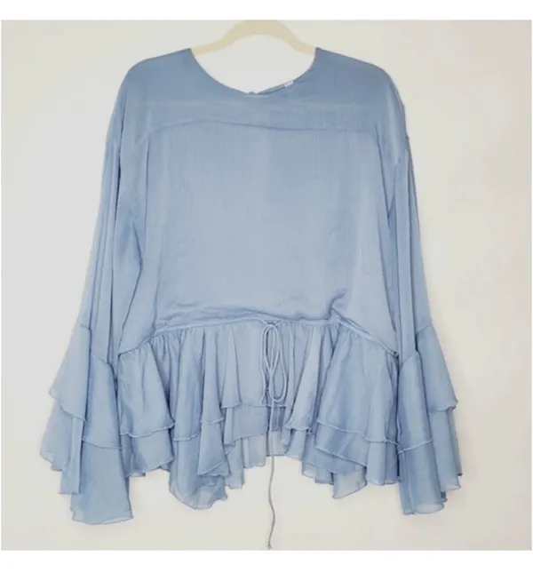 Anthropologie Long Sleeve Ruffle Tunic Size L Feminine Flowy Blouse Fairy - Image 5
