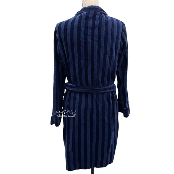 Victorias Secret Navy & Black Striped Embroidered Logo Belted Robe With Pockets - Image 5