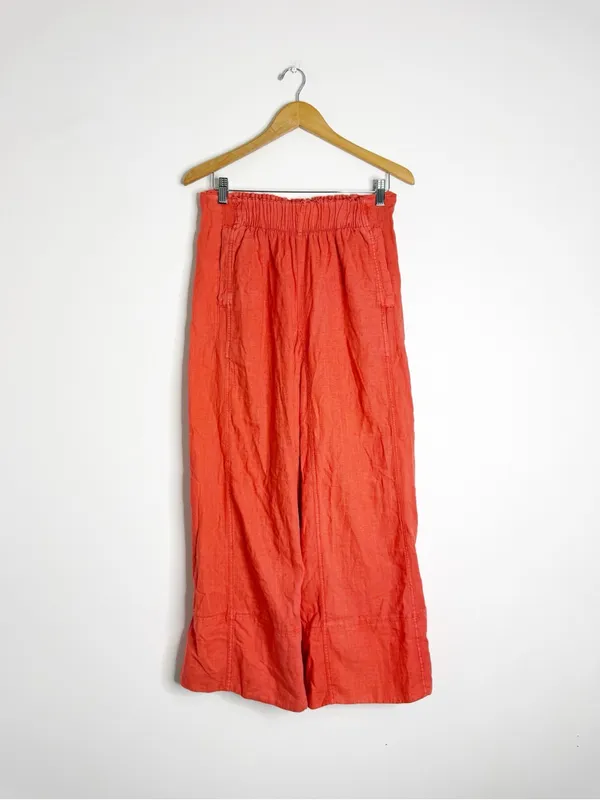 Free People Day’s End Linen Pull-On Pants XS Dark Salmon Wide Leg - Image 3