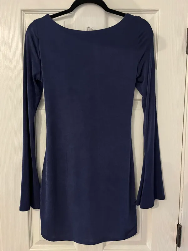 Lucy in the Sky Foxy Bell Sleeve Dress in Navy Blue - Image 3