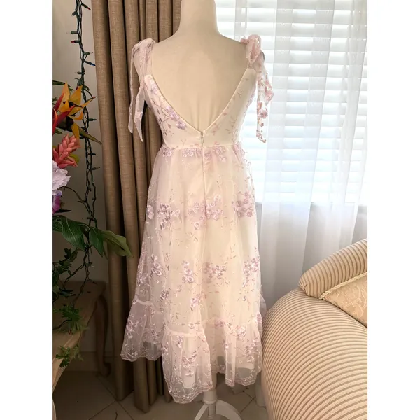 Lulus Distinctly Sweet White Floral Embroidered Tie-Strap Midi Dress - Image 9