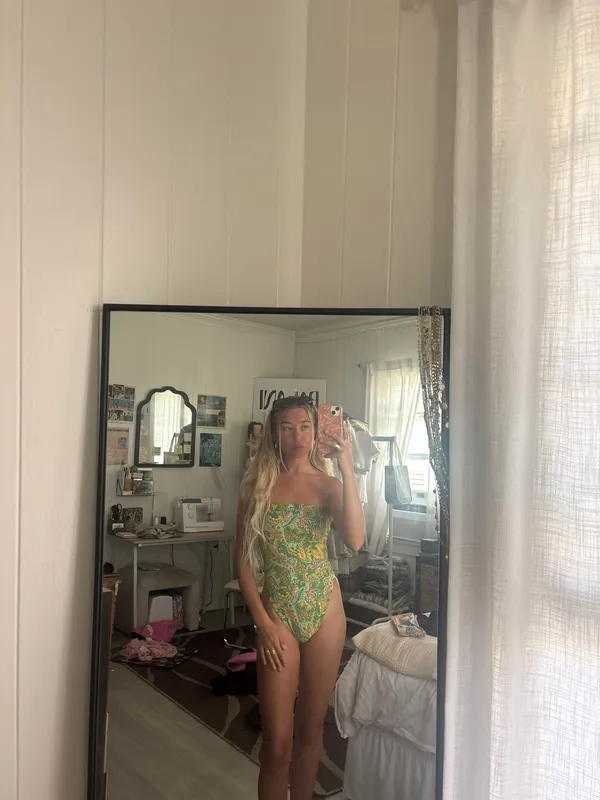 Green Paisley Strapless One Piece Swim - Image 6
