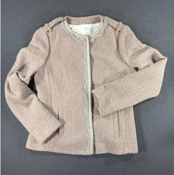 BANANA REPUBLIC Womens Blazer Jacket SIZE 10 Mauve Boucle Wool Lace COQUETTE - Image 12