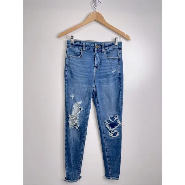 American Eagle Jeans Womens Distressed Blue Pants Stretch Size‎ 4 - Image 2