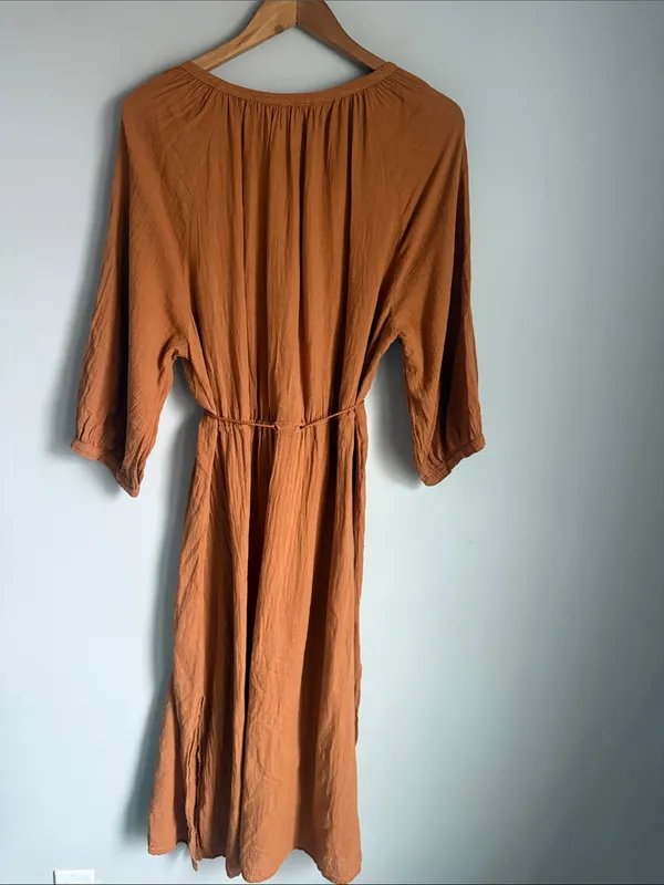 HONORINE Bianca Brown Cotton Gauze Midi Dress Small - Image 4