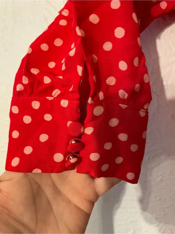 For Love & Lemons Red Buttoned Polka Dot Ruffle Mini Dress XS - Image 4