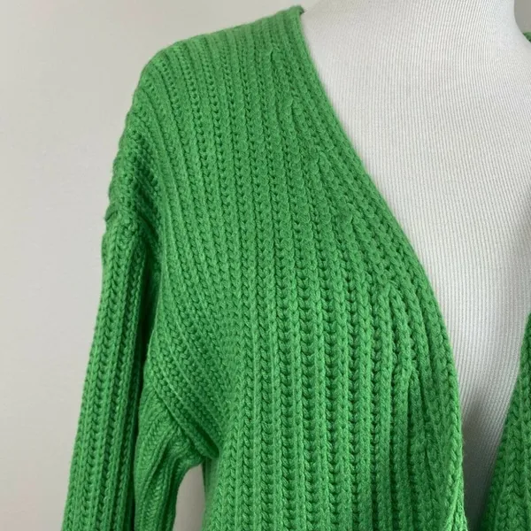 Code X Mode Cardigan Sweater S Chunky Knit Green Open Oversized‎ New - Image 2