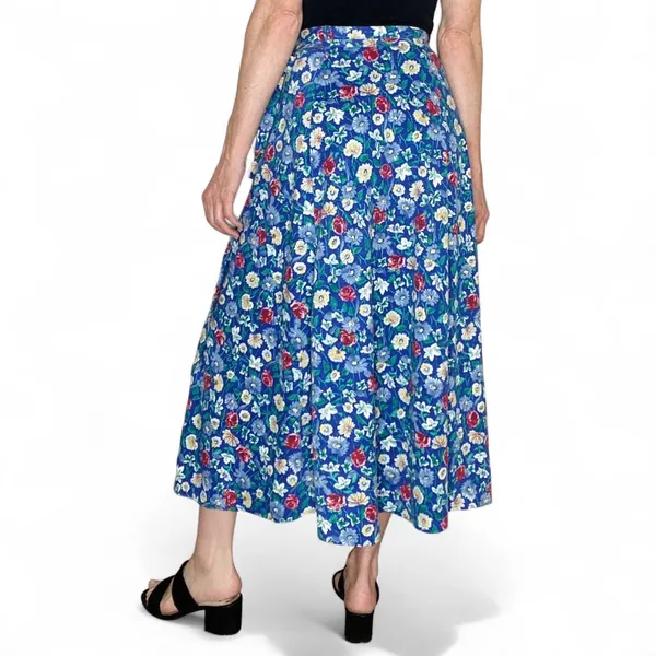 Vintage 90’s Euro Sport Blue Floral Midi Cottage Wrap Skirt - Image 6