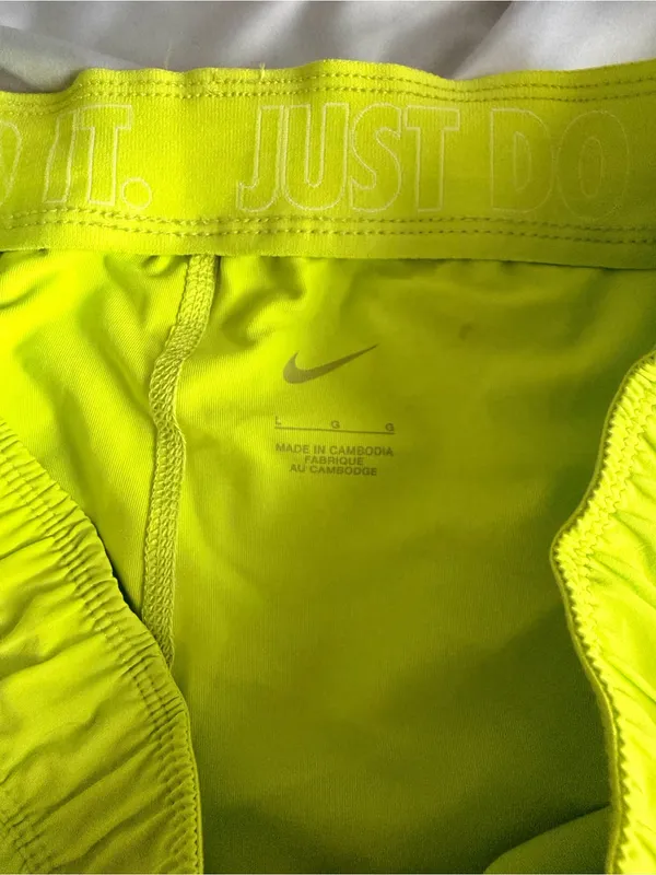 Nike Neon Yellow Women's Athletic Shorts with 'Just Do It' Waistband - Image 2