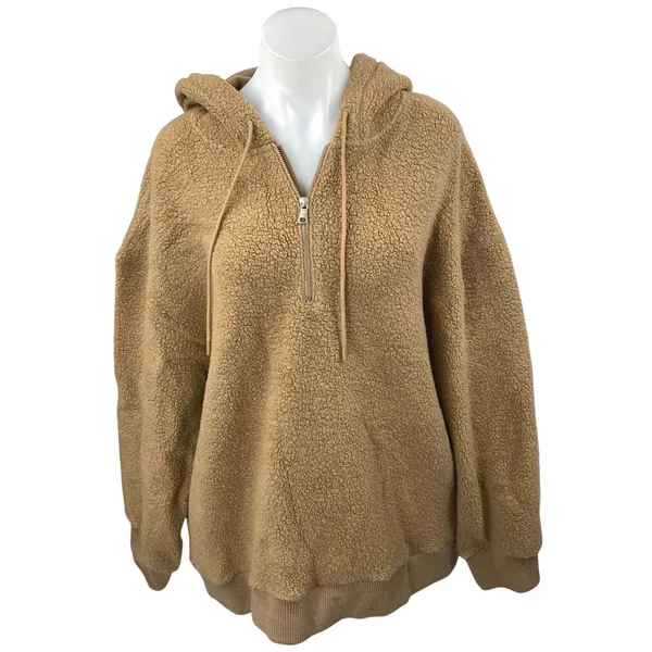 Aritzia The Group Babaton Lillian Wool Brown Faux Sherpa Hoodie Sweater Top M - Image 2