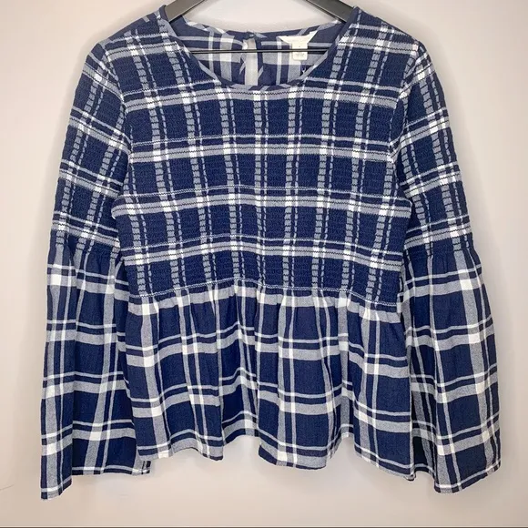 Caslon Plaid‎ Smocked Peplum Bell Sleeve Top Size M - Image 3