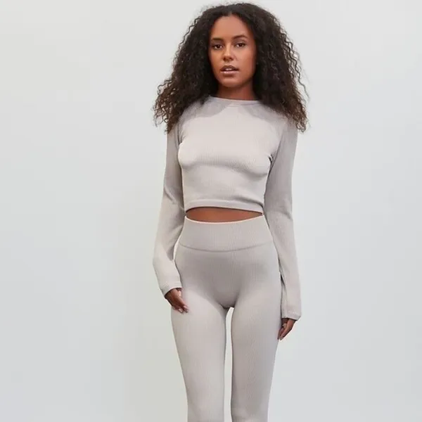 Forever 21 Ribbed Gym Fitness Cropped Stretchy Long Sleeve Tan Top Sz Small - Image 3