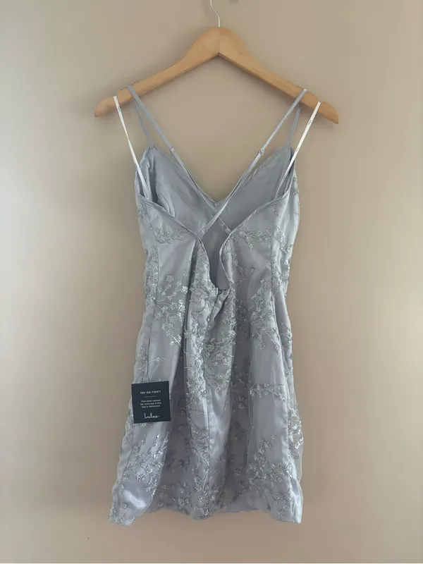 Lulus Blissful Blossoms Silver Sequin Backless Mini Dress Size Small Cocktail - Image 4