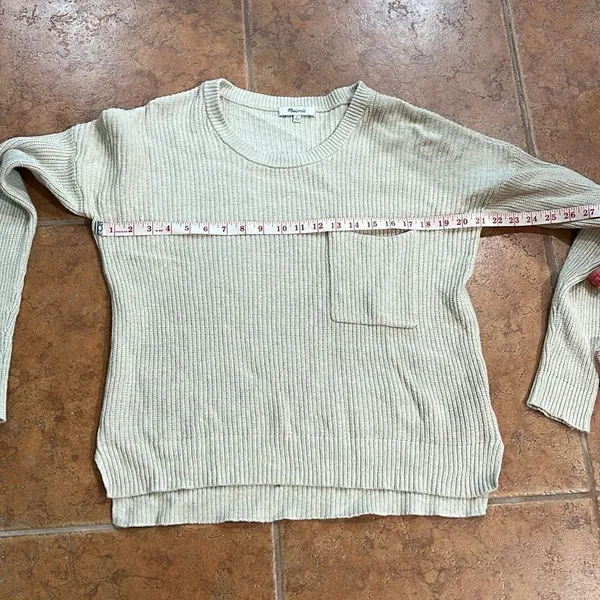 Madewell Sweater Women Beige Knit Cotton Blend Long Sleeve Slit‎ Pullover size S - Image 7