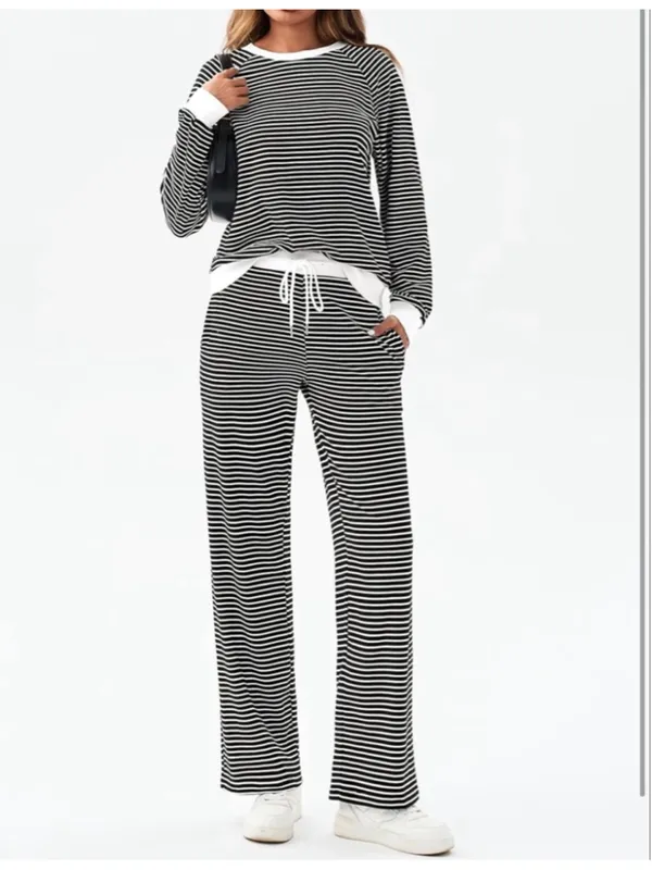 NEW Tankaneo 2 Pc Set Striped Long Sleeve Sweatshirt & Pants M - Image 8