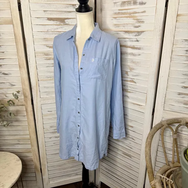 ABERCROMBIE & FITCH Women's Cotton Poplin Long Sleeve Shirt Shirtdress Blue - Image 5