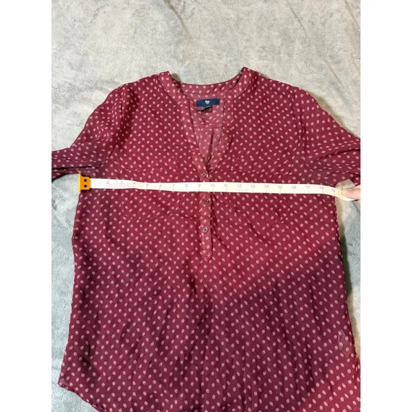 Gap‎ Size Small Maroon Red Blouse Long Sleeve Button Front V-Neck Flowy Print - Image 3