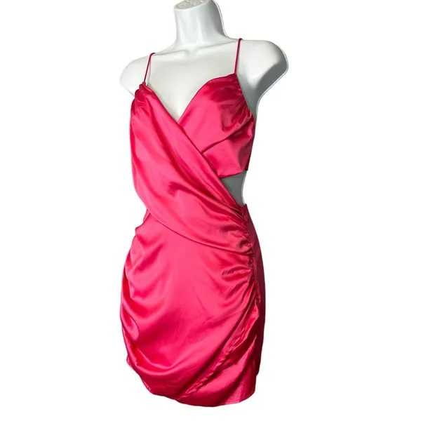 superdown Revolve Pink Satin Wrap Mini Dress XXS Coquette More to Come Denise $80 NEW - Image 5