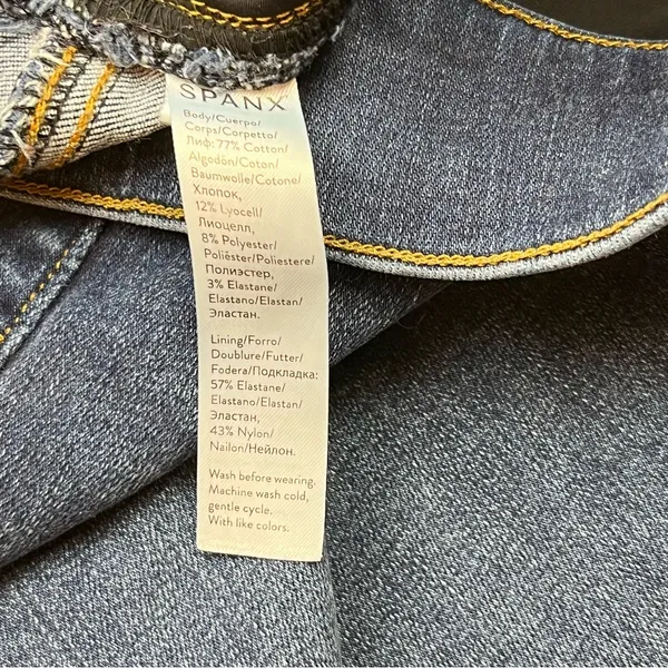 Spanx Skinny Jean Womens Large Blue Distressed Pull-on‎ Stretch Blue Denim - Image 4