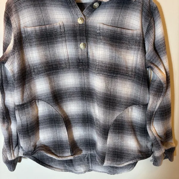 American Eagle Plaid Flannel Shirt Oversized‎ Fit Black White Grey Size Small - Image 3