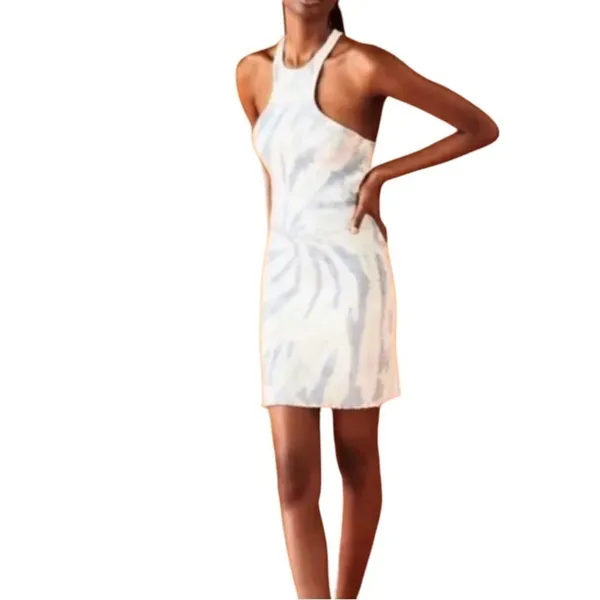 Zara asymmetrical ribbed baby blue and white tie dye tank dress beach vacation - Image 2