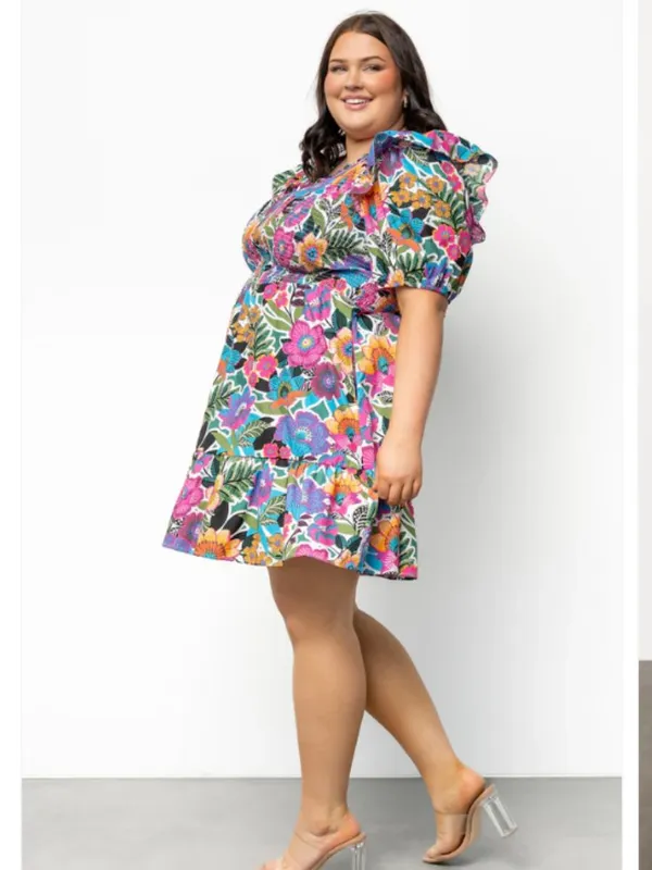 BALTIC BORN (NWT) Kyrie Puff Sleeve Short Dress, Multicolor Floral, Size XL - Image 2