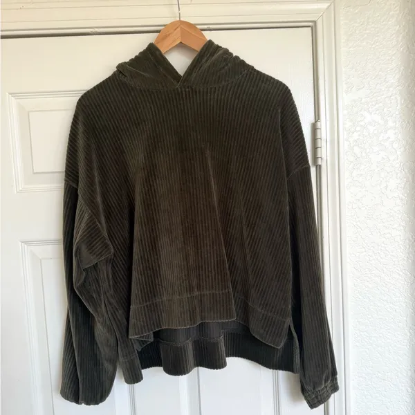 Aerie Groove on Offline Oversized Ribbed Olive Green pullover Sweater Hood M - Image 4