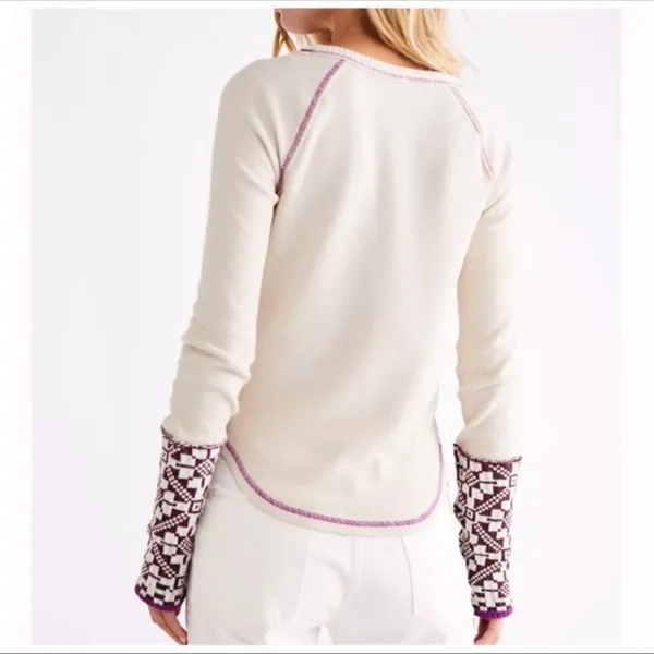 Free People She's Reversible Cuff Thermal Tee Oatmeal Size Small Bohemian - Image 13