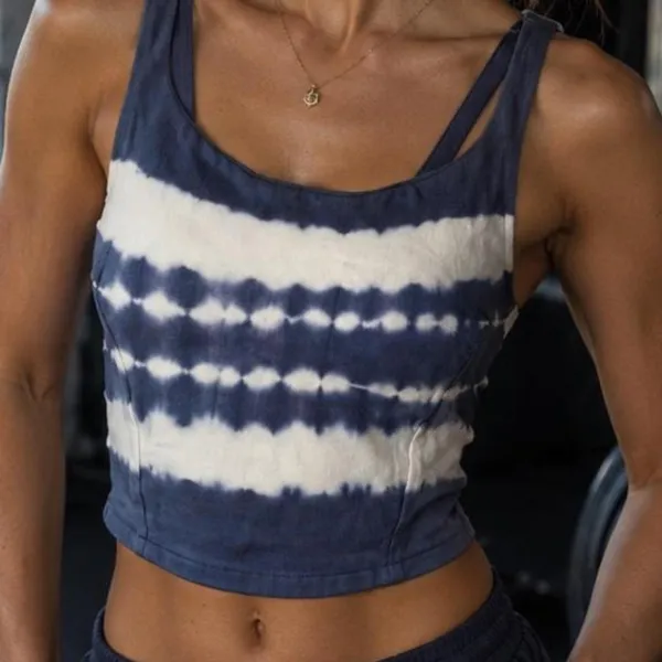 Aerie Offline Blue and White Tie Dye Longline Sports Bra - Image 2