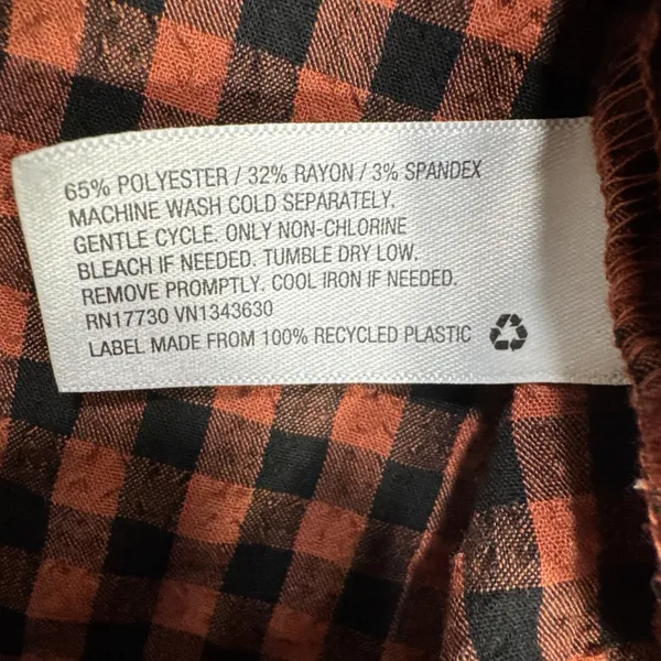 A New Day Balloon Sleeve Popover Top Blouse Womens S Plaid Black Orange Retro - Image 4