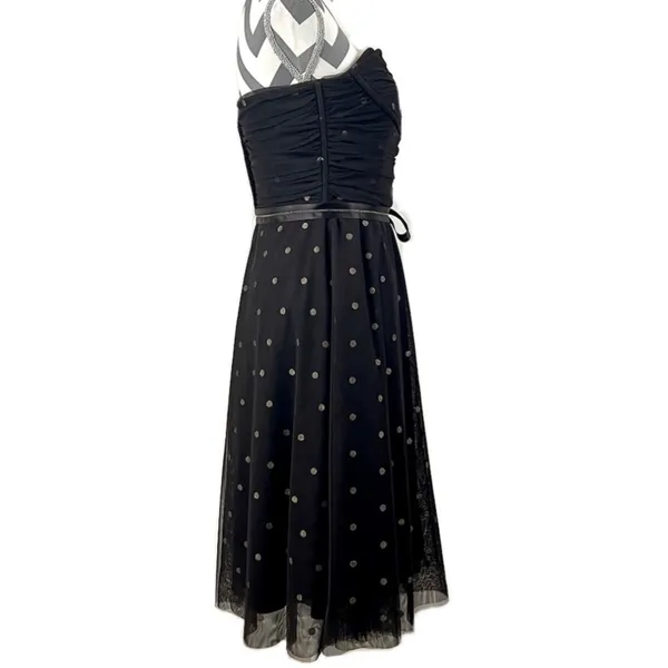 BCBGMaxAzria Dark Brown Gold Swiss Dot Strapless Party Dress - Size M - Image 3