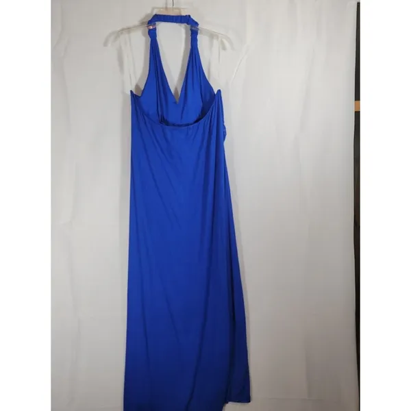 Blue Halter Maxi Dress with White Embroidery By EVogues - Image 6