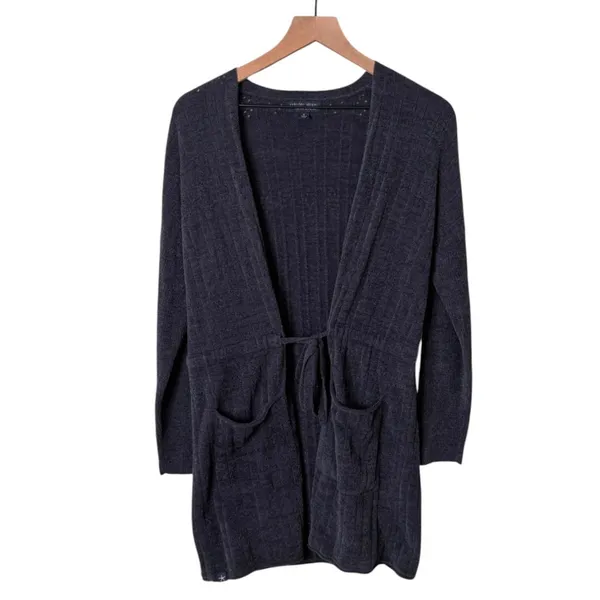 Barefoot Dreams CozyChic Ultra Lite Ribbed Cardigan Sweater Navy Blue Size Small - Image 2