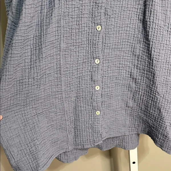 ZARA Blue Gray Cotton Gauze Crinkle Babydoll‎ Tunic Dress XS - Image 9