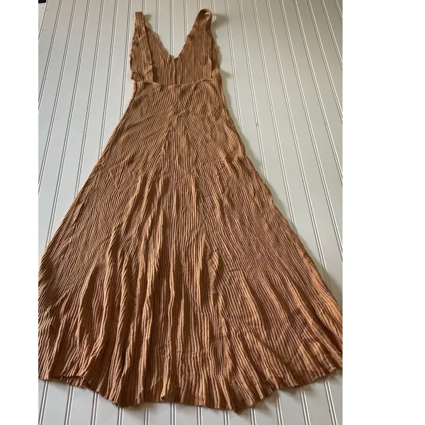 Free People Sweet As Honey Dress Copper Ribbed Maxi Low Back Sleeveless Large - Image 6