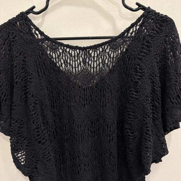 Eberjey Black Crochet Knit Ruffle Hem Swim Cover Up Tunic‎ S/M Boho Resort Wear - Image 6