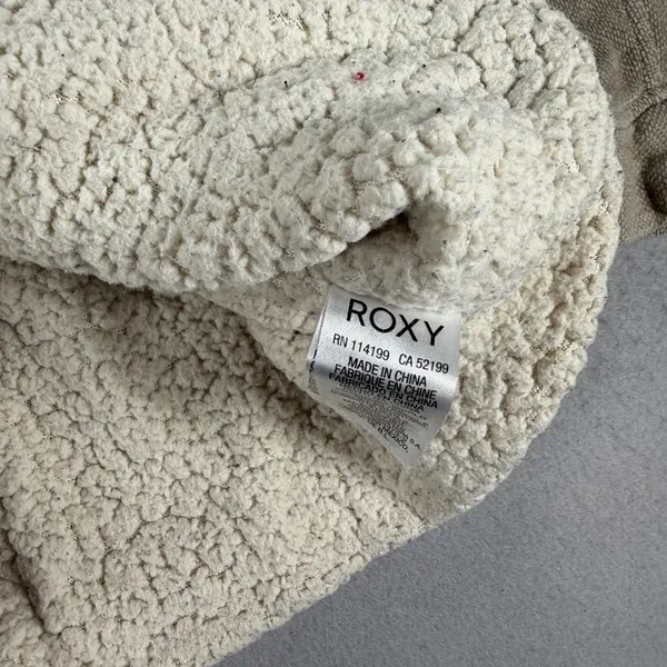 Y2K Roxy Beautiful Adventure Sherpa Lined Full Zip Hoodie Tan Khaki Womens Large - Image 10