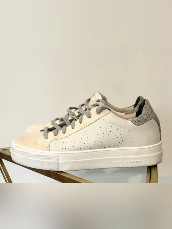 Women's P448 Thea Platform Leather Low Top Sneakers size 39 (9) white grey tan - Image 6