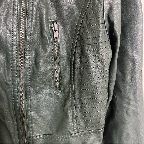 Women's Juniors Harmony & Havoc Faux Leather Jacket Hooded Zipper Size XL Green‎ - Image 2