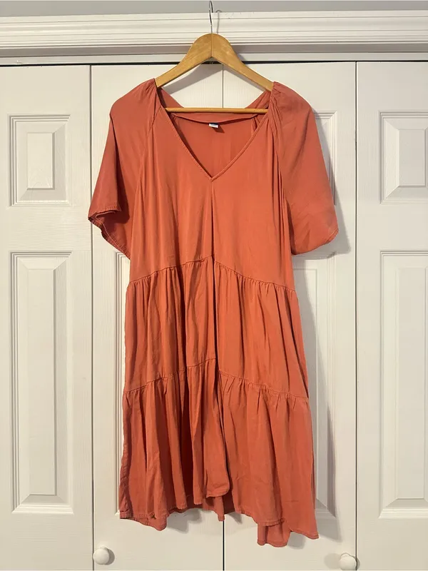 Old Navy Coral Tiered V-Neck Women's Dress, Size XL - Image 2