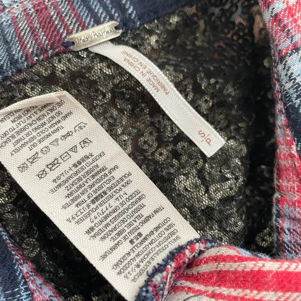 Free People Little Bit of Sugar plaid flannel sequin mesh panels TLS2 3585 - Image 6