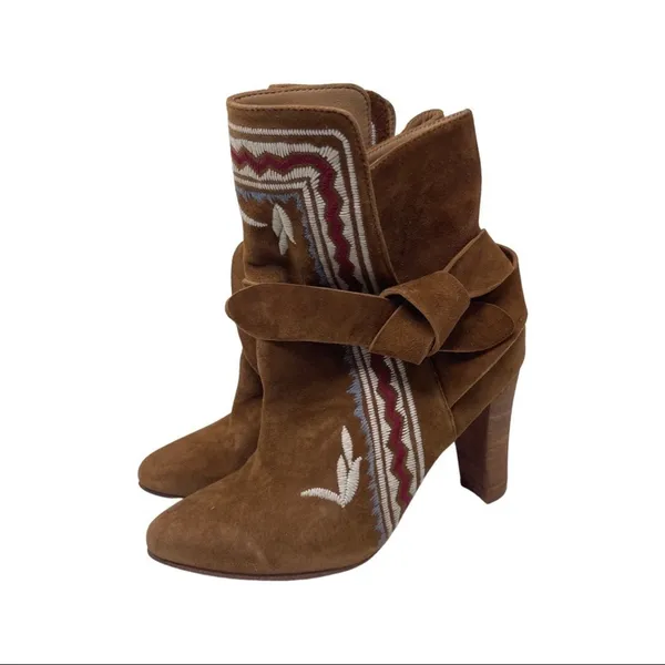 ULLA JOHNSON tan western Embroidered Suede Aggie Booties Runway Fall sz 6 - Image 5