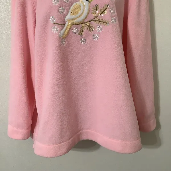 Pink‎ Novelty Wearable Art Kitsch Bird Sequin Embroidered Cozycore Sweatshirt L - Image 3
