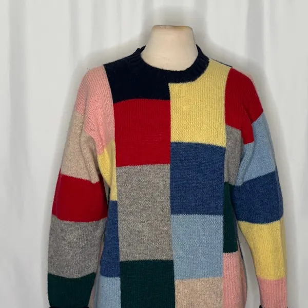 Vintage EVERETT HOLZAPFEL Nashville 100% Wool Colorblock Sweater Knitwear Large - Image 3