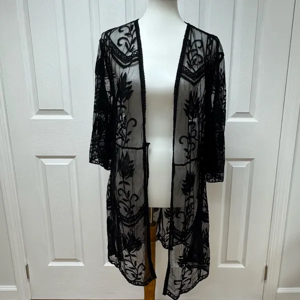 Primark Black Lace Embroidered Floral Cover-Up - Size‎ L. - Image 14