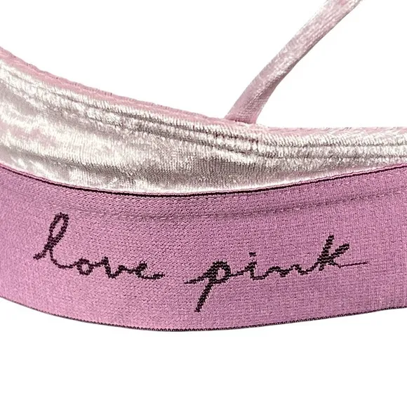 PINK Victoria's Secret Crushed Velvet Strappy Triangle Bralette Mauve Purple‎ M - Image 3