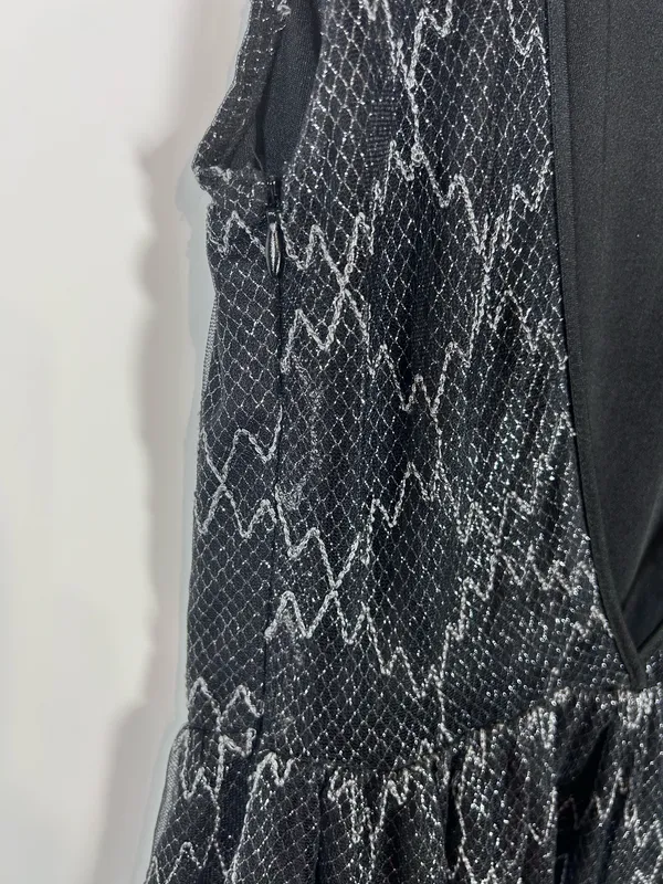 Pins & Needles Size 6 Black Silver Metallic Lace Fit and Flare Mini Dress - Image 6