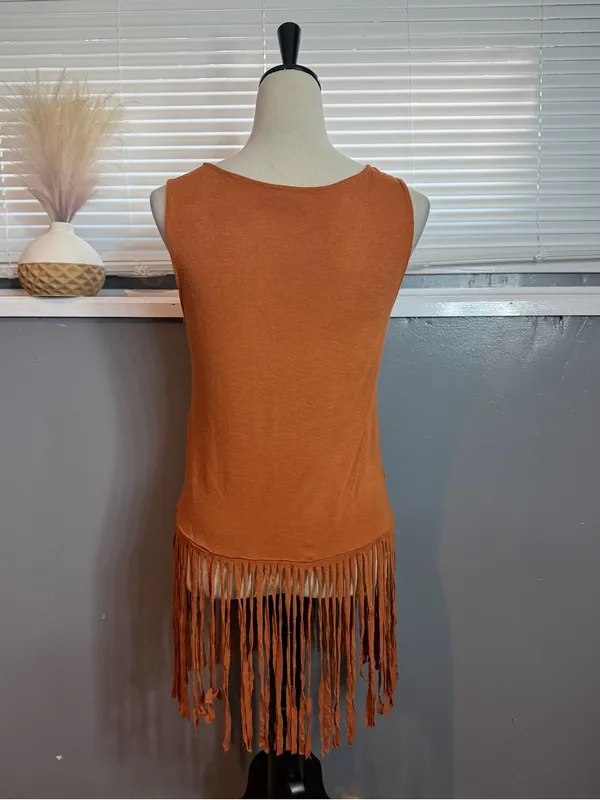 Rock & Republic Rust Fringe Tank Top Boho Festival Western Sleeveless Size L - Image 6